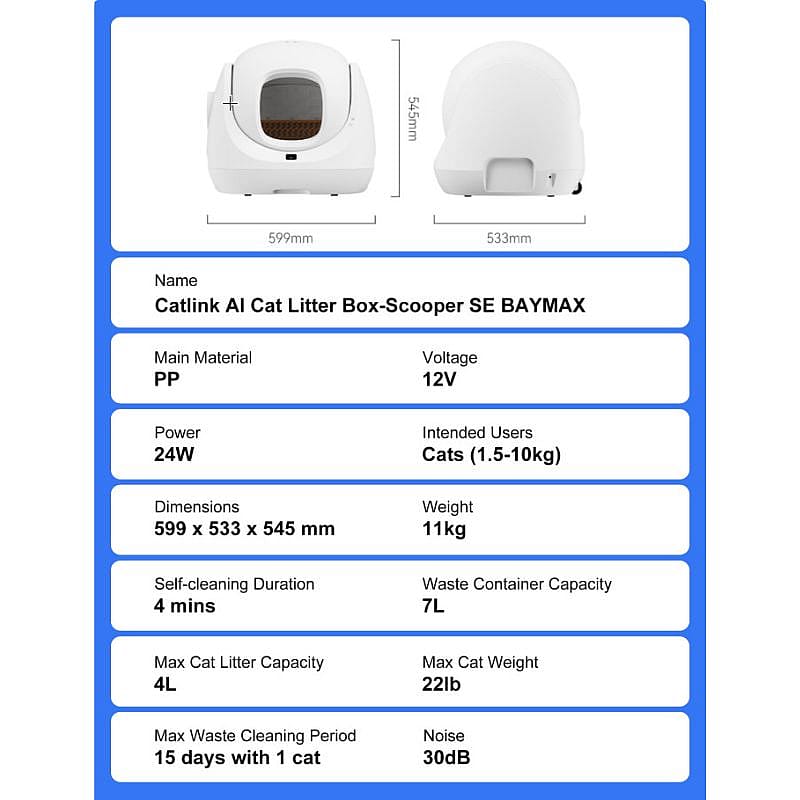 Catlink Scooper SE BayMax Zelfreinigende Kattenbak Catlink Scooper SE BayMax Kattenbak