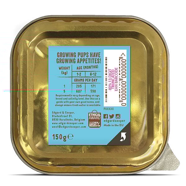 Edgard & Cooper Puppyvoer Biologisch Kuipjes Kip en Vis 17 x 100 gram