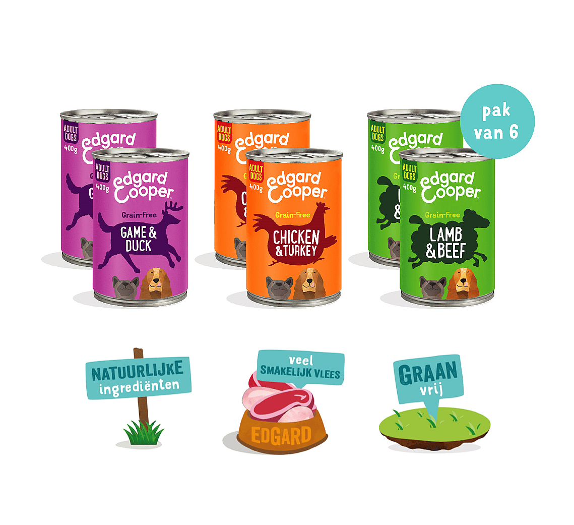 Edgard & Cooper Multipack Kip, Wild, Lam Hond Adult 6 x 400 gram