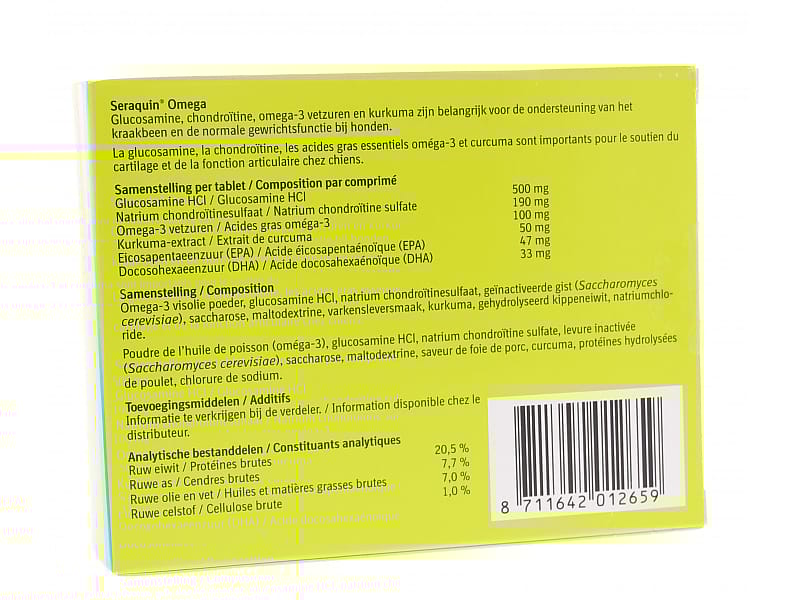 Seraquin Omega 60 tabletten - Gewrichtssupplement met glucosamine en kurkuma voor honden