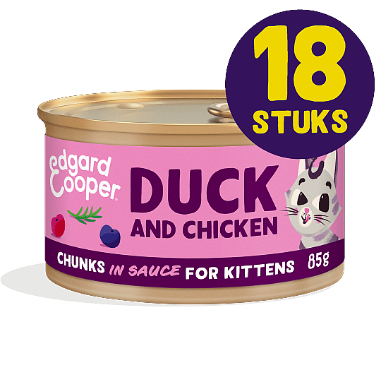 Edgard & Cooper Blikjes Eend en Kip Chunks Kitten 18 x 85 gram