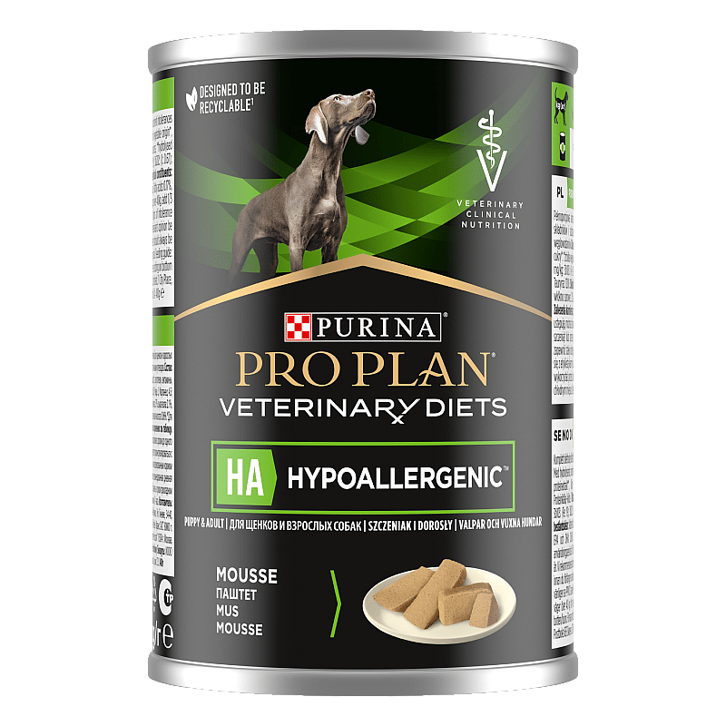 Actie - Purina Pro Plan Veterinary Diets Canine HA Hypoallergenic Hondenvoer Mousse 1 Blik 400 gram