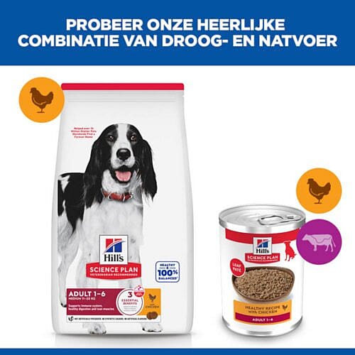 dog food, droogvoer, volwassen 1-6, grote verpakking, blik