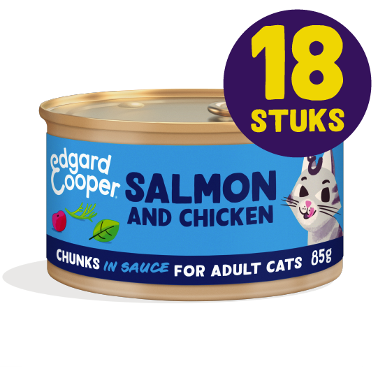 Edgard & Cooper Blikjes Zalm en Kip Chunks Adult Kat 18 x 85 gram 