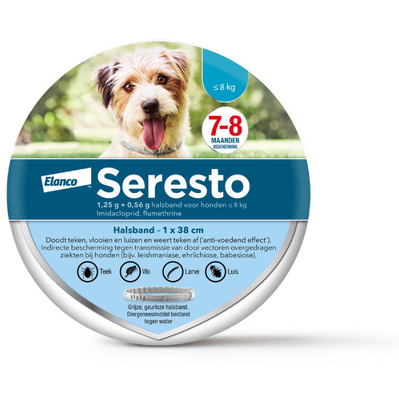 AE - Seresto Halsband Vlooien en Teken Hond lichter dan 8 kg - 1 x 38 cm (1-pack), Hond, Zoogdier, Huisdier, Voetbal, sporten