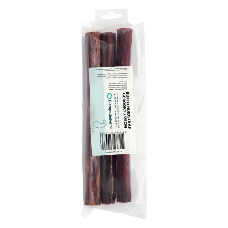 Dierapotheker Buffelhuidstaaf Gerookt 25 cm Hond 3 stuks