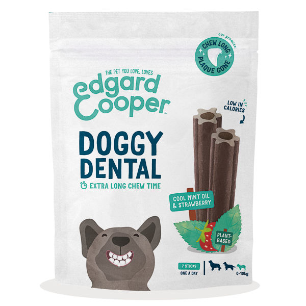 Edgard & Cooper Doggy Dental Sticks Hondensnack - Muntolie en Aardbei Small Edgard & Cooper Doggy Dental Sticks Hondensnack - Muntolie en Aardbei Small