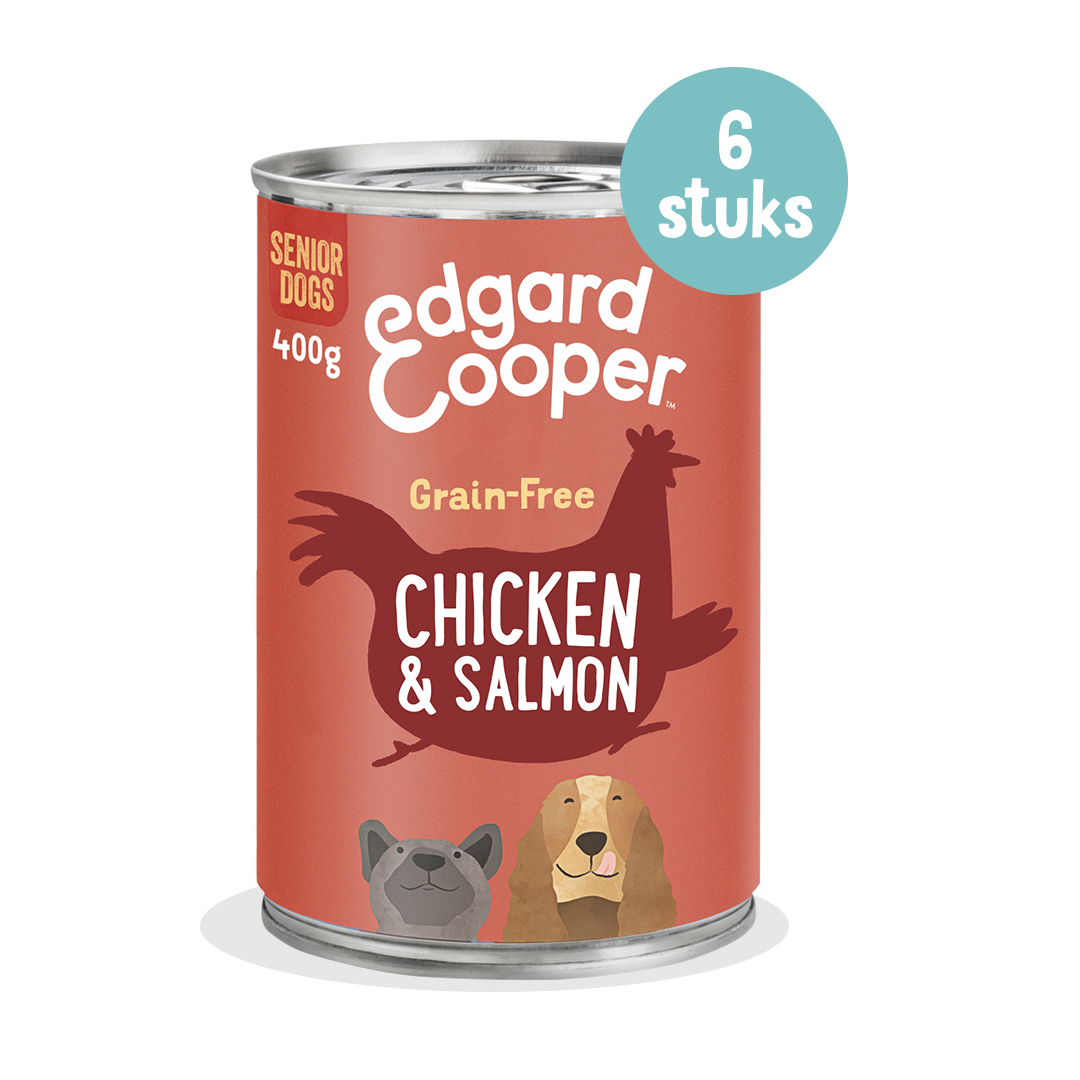 Edgard & Cooper Senior Hondenvoer Blikjes Kip en Zalm 6 x 400 gram 