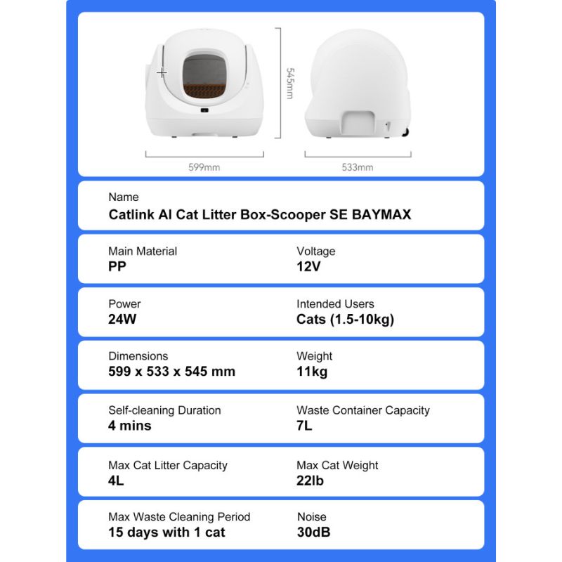Catlink Scooper SE BayMax Zelfreinigende Kattenbak Catlink Scooper SE BayMax Kattenbak