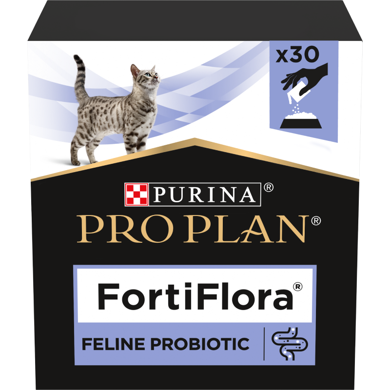 AE - Purina Pro Plan Veterinary Diets FortiFlora Kat 30 x 1 gram, Advertentie, Poster, Kat, Zoogdier, Huisdier