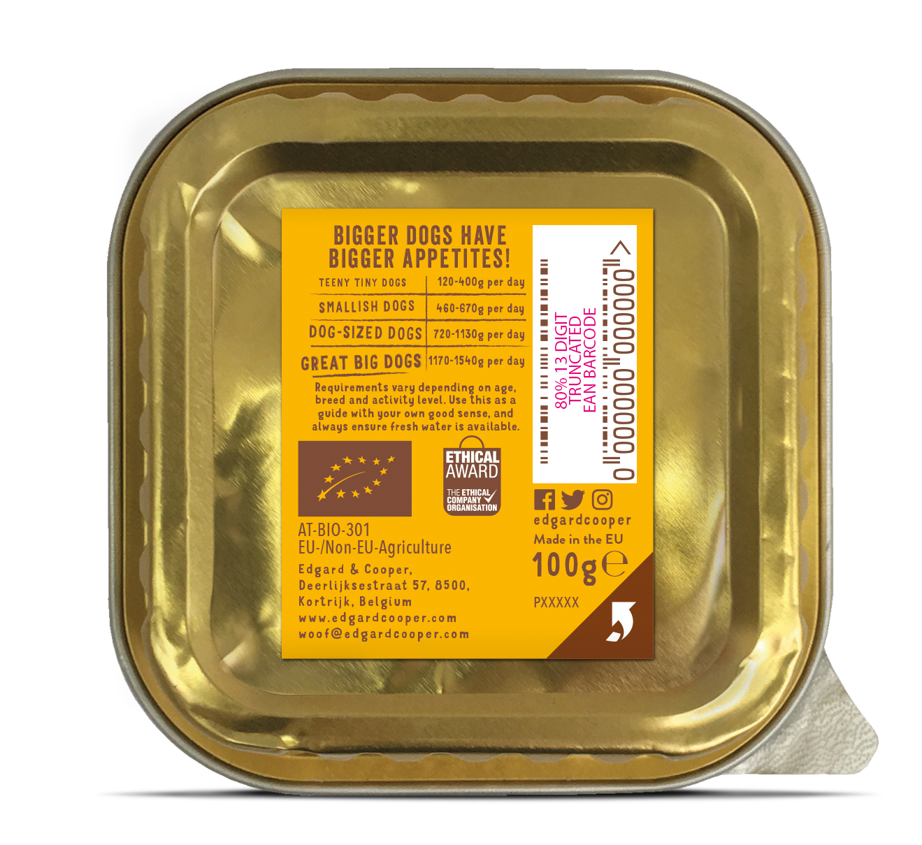 Edgard & Cooper Adult Hondenvoer Biologisch Kuipjes Kalkoen 17 x 100 gram