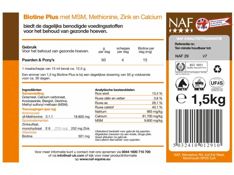 NAF Biotine Plus – Supplement voor hoefgezondheid bij paarden 1.5 kg