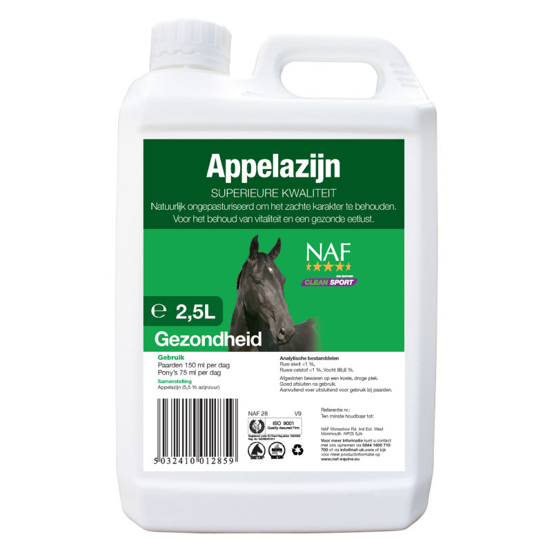 NAF Appelciderazijn – Natuurlijk supplement voor spijsvertering en vitaliteit bij paarden 2.5 liter