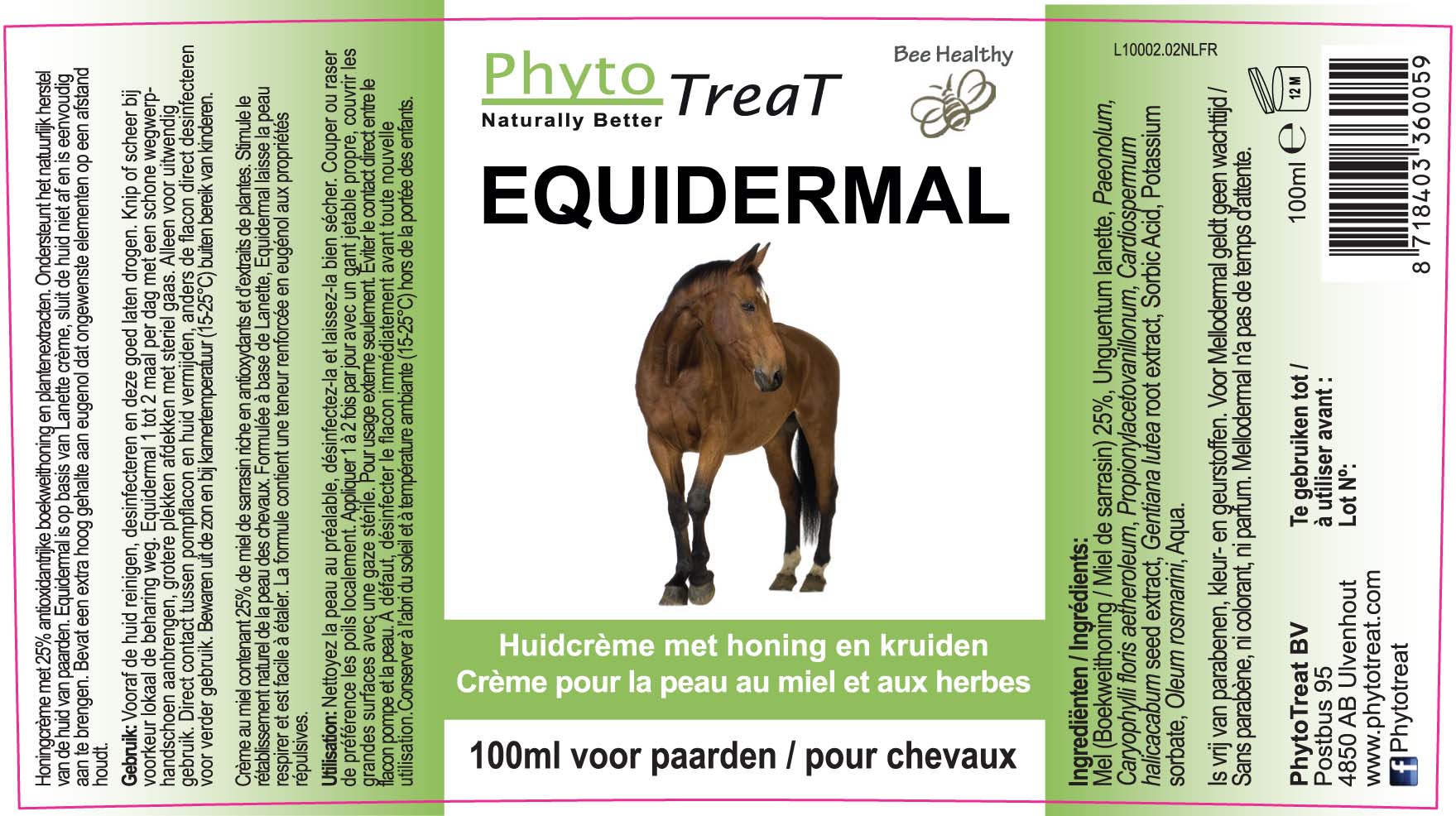 Phytotreat Equidermal Honingzalf Paard Pompflacon 100 ml