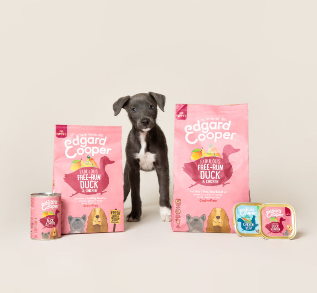 Edgard & Cooper Puppyvoer Blikjes Eend en Kip 6 x 400 gram 