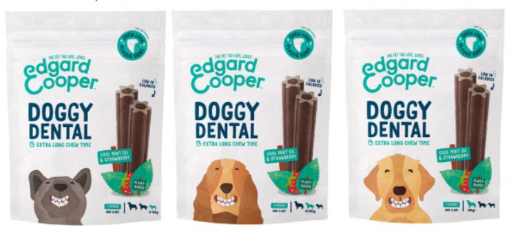 Edgard & Cooper Doggy Dental Sticks Hondensnack - Muntolie en Aardbei Edgard & Cooper Doggy Dental Sticks Hondensnack - Muntolie en Aardbei