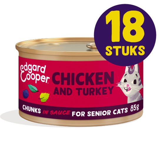 Edgard & Cooper Blikjes Kip en Kalkoen Chunks Senior Kat 18 x 85 gram 