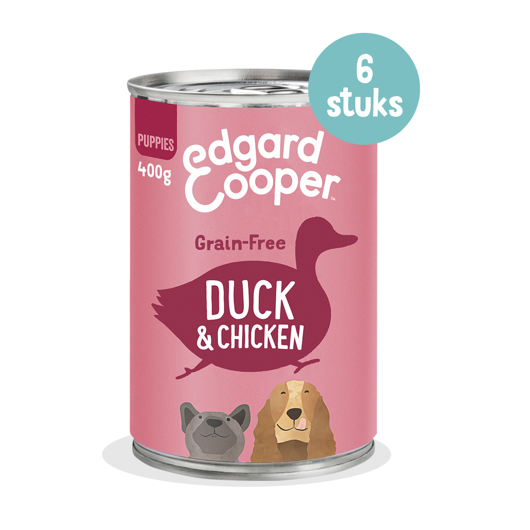 Edgard & Cooper Puppyvoer Blikjes Eend en Kip 6 x 400 gram 