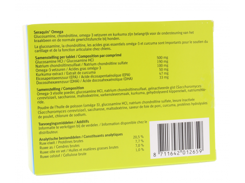 Seraquin Omega 60 tabletten - Gewrichtssupplement met glucosamine en kurkuma voor honden 