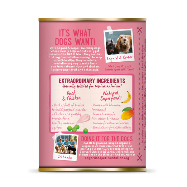 Edgard & Cooper Puppyvoer Blikjes Eend en Kip 6 x 400 gram 