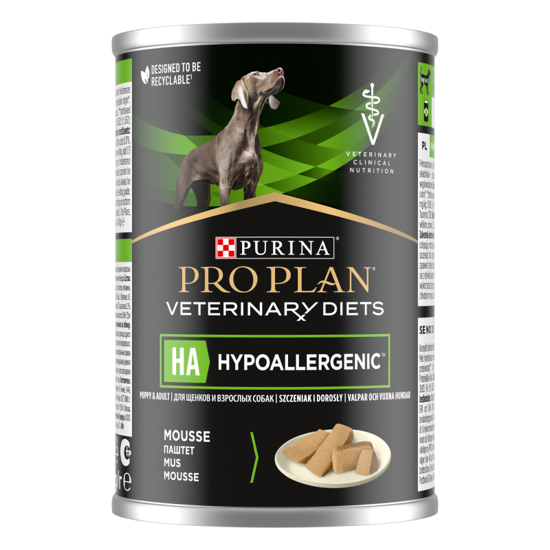 Actie - Purina Pro Plan Veterinary Diets Canine HA Hypoallergenic Hondenvoer Mousse 1 Blik 400 gram